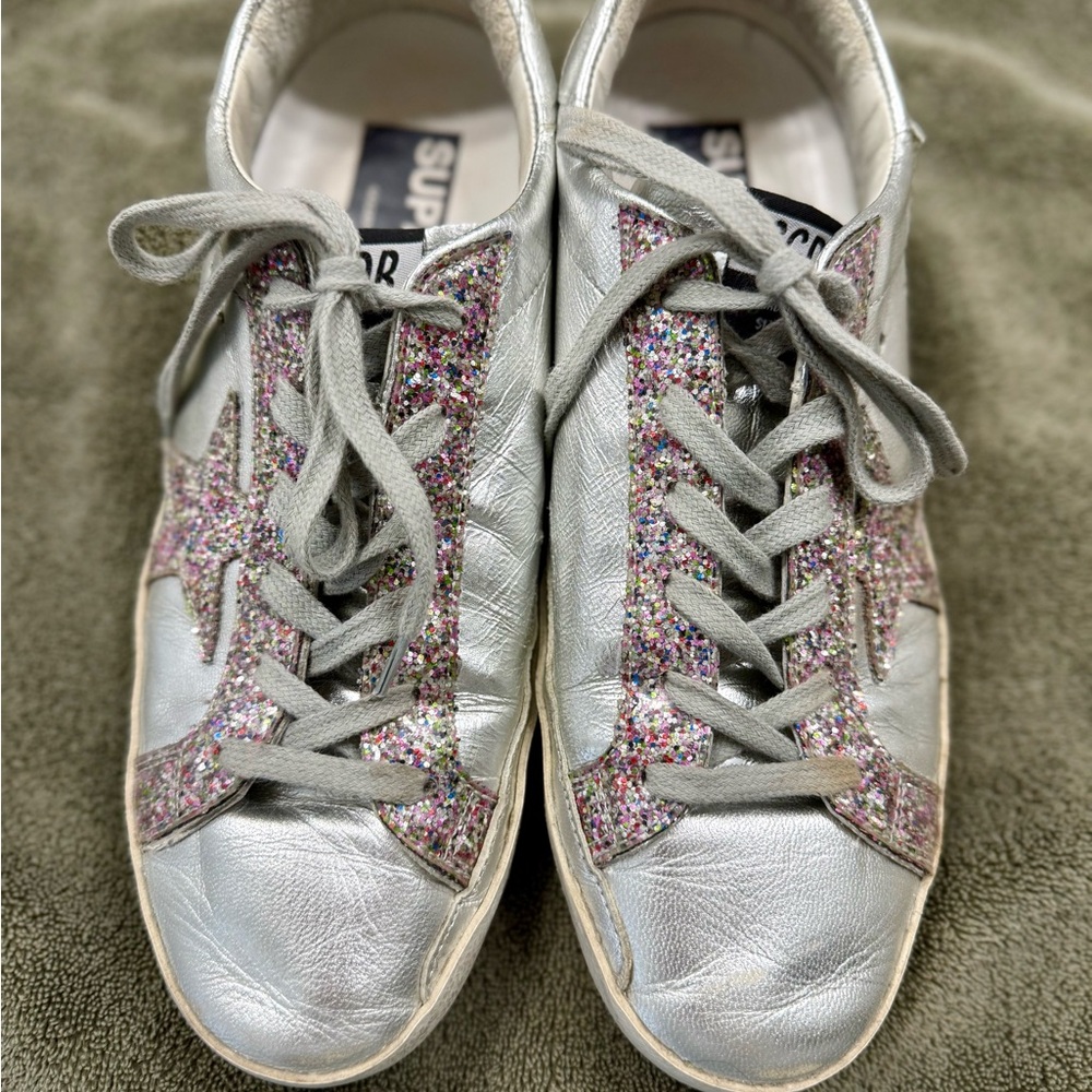 Golden Goose 🪿 Silver with Multicolor Glitter Sneakers 👟 👟 Super⭐️⭐️ - Picture 3 of 16